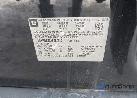 2015 Cadillac Srx Standard from USA, damaged, VIN 3GYFNAE38FS593171